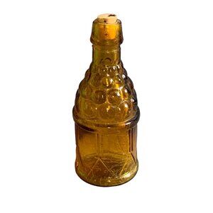 Miniature Amber Glass Wheaton Drum and Grapes Bottle Vintage 3.5